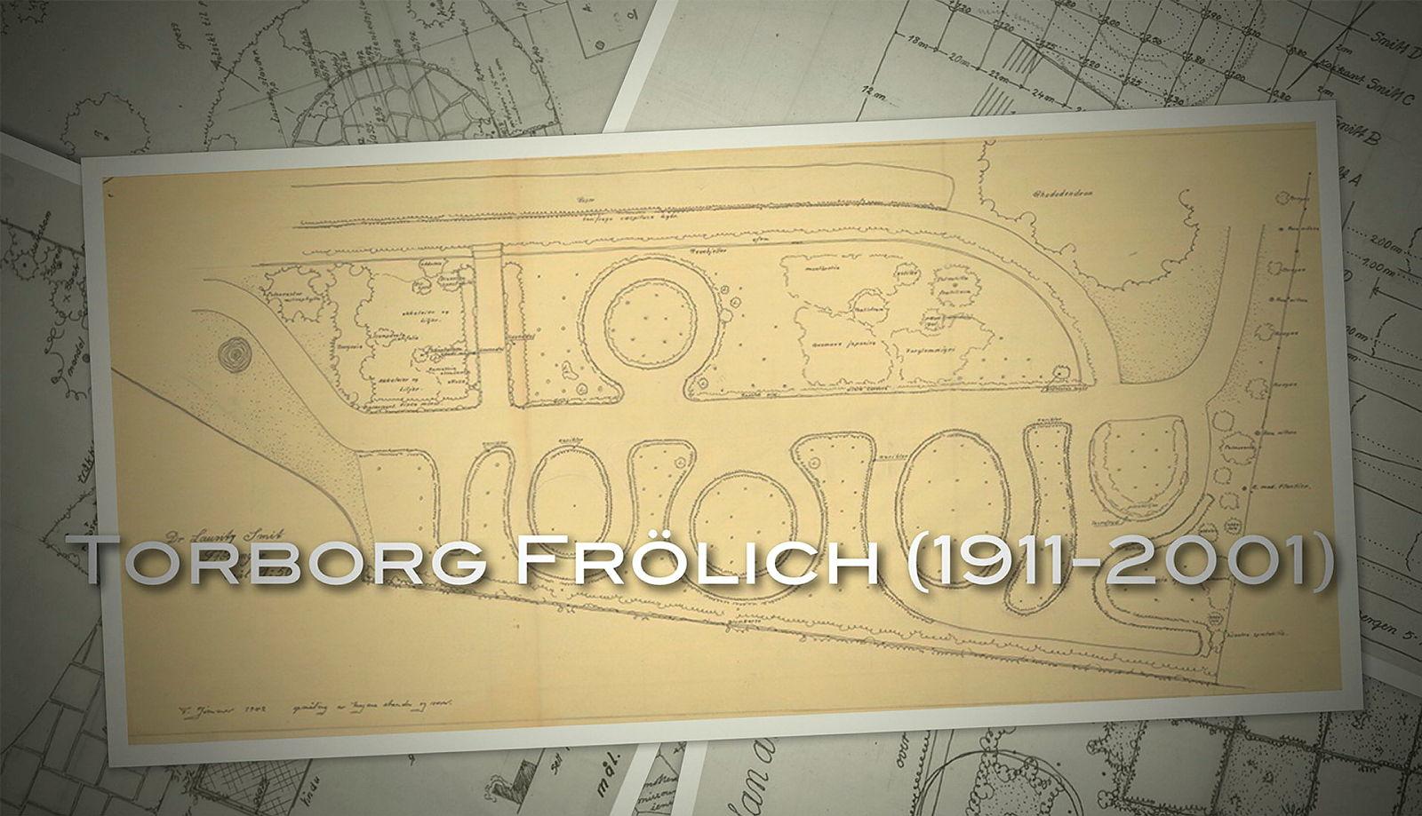 Bilde av planskisser fra Torborg Zimmer Frölichs arkiv med navnet og levetiden hennes skrevet over bildet.