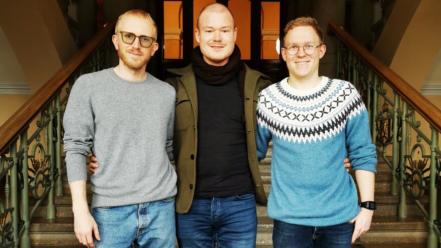 De tre NMBU innovatørene f.v Bjørnar Helliesen, Jon Lye Nergaard og Simen Lysebo Hansen